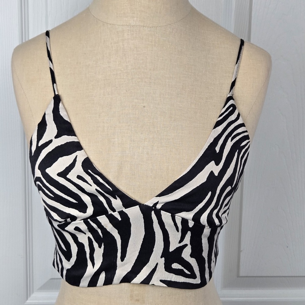 Zara Zebra Print Crop Top Bralette Size M Elastic Back Adjustable Straps